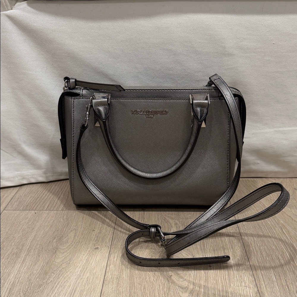 Karl Lagerfeld Metallic Gray Satchel